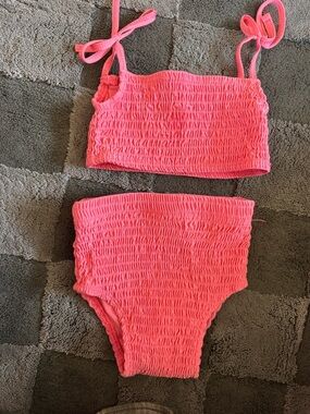 kate quinn Coral Smocked Two-Piece Swim Set